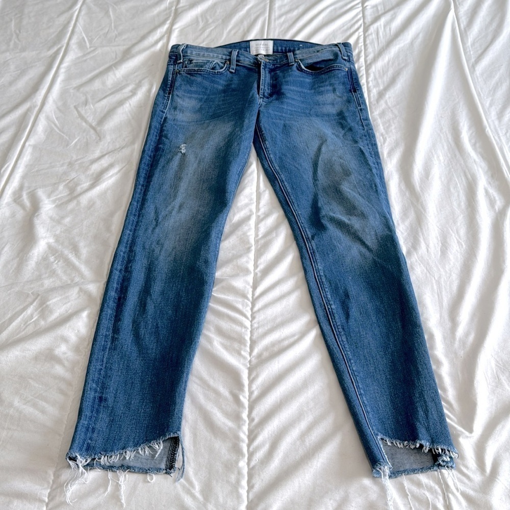 Anthropologie McGuire Denim Medium Blue Wash Raw Hem Skinny Jeans Size 29